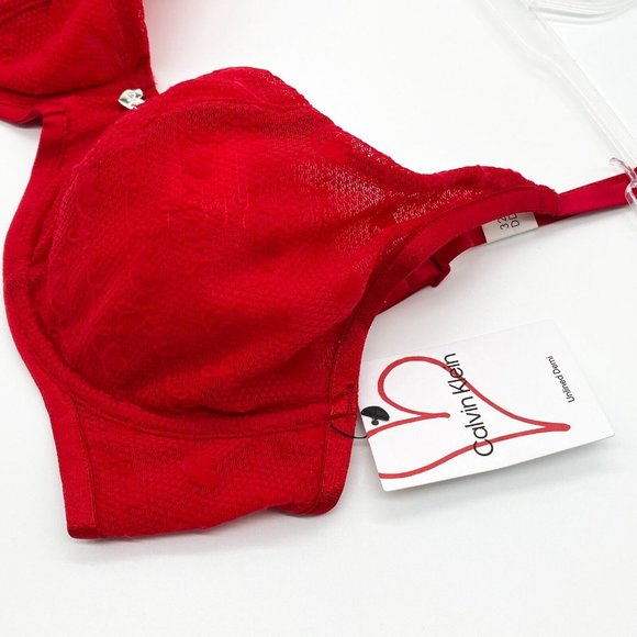 Calvin Klein Womens I Love You Full Coverage Unlined Demi Cups T-Shiirt Bra Red - Picture 5 of 9